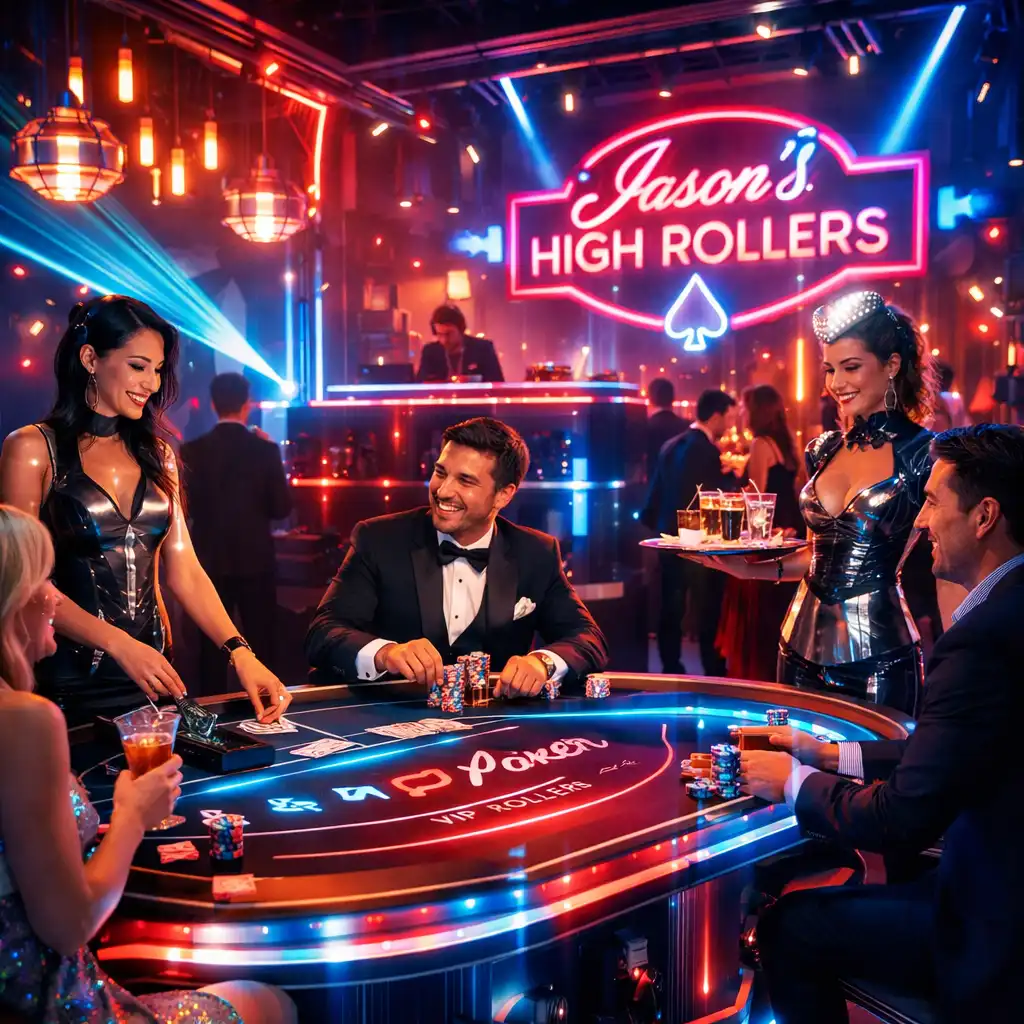 Personalizowany, tematyczny wieczór casino z neonowym światłem i dopasowaną scenografią